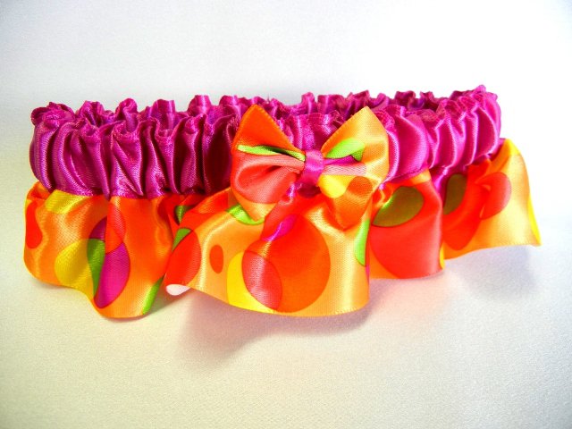 Orange Fun Dot Prom Garter w/ Fuchsia Band